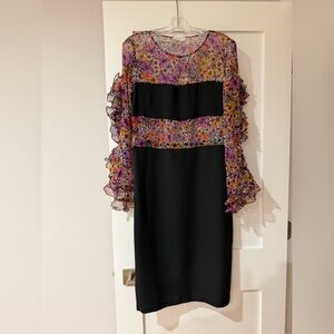 Dries Van Noten Black Foral Ruched Silk Shirt Dress Size 40FR 8US